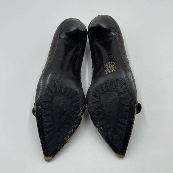 Furla Ostrich Brown Leather Pointed Toe Heels - Picture 8 of 9